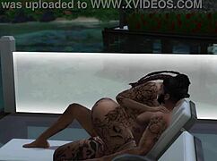 in sims 4, tierra with tattoos gets fucked by the pool in a black sex scene