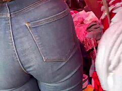 Big Ass Mexican Woman In Jeans At The Tianguis Market