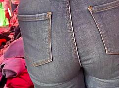 Big Ass Mexican Woman In Jeans At The Tianguis Market