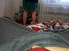 risky masturbation while stepsister decorates christmas tree on christmas eve