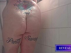 revealme curvy babe fingers pussy in steamy shower with water jet