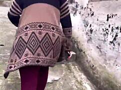 Horny Girl with Pink Pussy Climbs Hill to Offer Wet Pussy Publicly