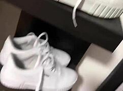 intriguing barefoot feet with smelly socks and nylon in early morning