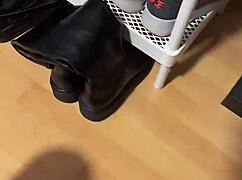 intriguing barefoot feet with smelly socks and nylon in early morning