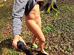 naked ass shaking in forest public outdoor close up