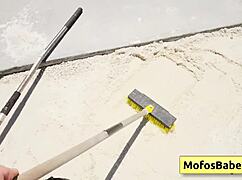 does the sexy brunette pay her gardener with wet blowjob and juicy pussy?