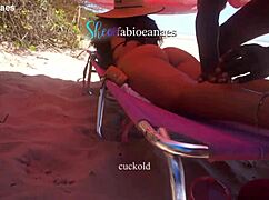 ebony massages married latina on beach with big black cock