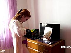 beautiful naked redhead karolinka applying makeup