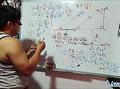 Asian student nerd in bedroom trigonometry lesson turns sexual