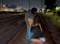 Wife asks for help crossing the train tracks and rewards the helpful guy with flashing, big pussy, and cum in mouth! 😏