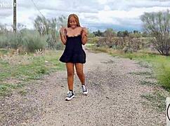 Big Ass Tits Out Ebony Walking Upskirt in Sneakers and Converse