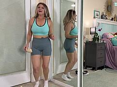 Sexy Milf Tries On Tight Gym Workout Clothes In Exhibitionist Haul.