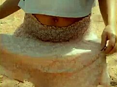 milf wife exposes shaved pussy and tits outdoors