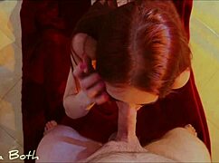 redhead couple's sensual masturbation leads to oral by fireplace.