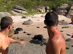 Beach gangbang with anal drilling and orgasms. 😈