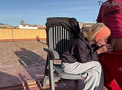 i suck my neighbors cock and swallow cum on the community terrace - amateur homemade wife