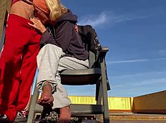 i suck my neighbors cock and swallow cum on the community terrace - amateur homemade wife