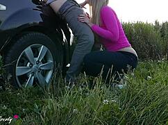 Horny Taxi Driver Fucks Blonde Hard By Car At Sunset - Amateur Outdoor Couple Sex