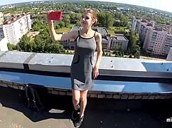 russian teen bitch getting fucked on the roof with big cock
