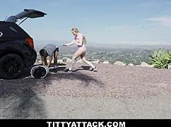 i'm watchin blode babe blake blossom runnin with her tits bouncin free, makin mike mancini stare and hurt his ankle