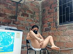 Slutty neighbor exposes wet pussy under dress in yard