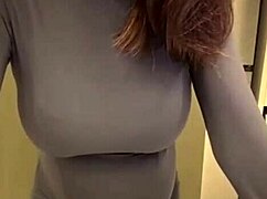 the pregnant stepmother slowly reveals her milky tits from the red bra in the quiet room