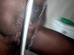 Sweet young 18+ ebony girl tight pussy takes big dick and giant cucumber