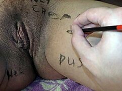9 Months Pregnant Babe with Big Boobs Gets Lewd Body Writings POV