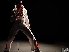 i'm in this elvis parody threesome, sucking and fucking with two guys.