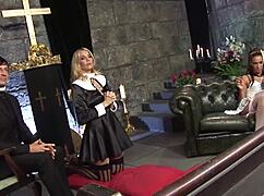 blonde and brunette girls ignite a wild orgy in the church