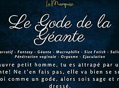 The giantess uses her dildo for french audio jerk off instructions in macrophilia fantasy