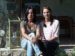 Story of lesbian babes having sexy fun outdoors with kissing, clit play, and masturbation