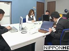 Asian secretary played with on phone during call