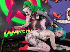 lesbian femdom submissive girl begs her mistress for a rough fuck