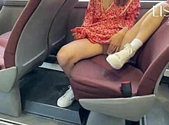 Hot latina woman flashes and masturbates on crowded bus