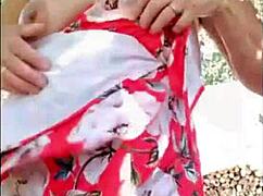 Blonde hottie shows off outside the house