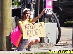 amateur teen hitchhiker fucked on car with blowjob and cumshot