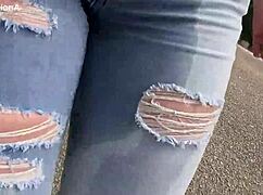 drinking and wetting jeans twice in outdoor setting