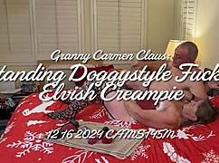 Granny Carmen Claus bends over for doggystyle fuck and elvish creampie!