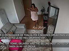 Water delivery guy snaps nude pic then sucks tits and masturbates her passionately.