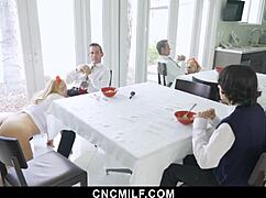 Thick Stepmom Letting Her Petite 18+ Stepson Use Her While Doing the Chores - Cncmilf