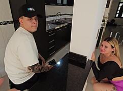 The horny wife of my best friend sucks my dick in deepthroat action when he doesn't look.