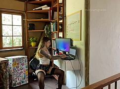 Horny secretary in miniskirt roleplays sucking and fucking while dirty talking intensely.