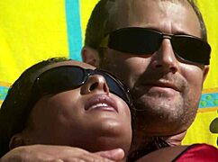 Dee Massages By The Pool In Outdoor Interracial Scene