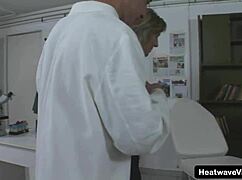 blonde takes cock deep in hairy pussy