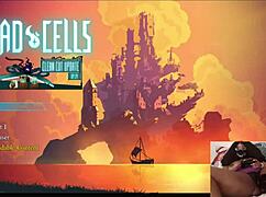 Chubby ebony gamer girl gets fucked with dildo while playing video game - dead cells