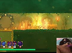 Chubby ebony gamer girl gets fucked with dildo while playing video game - dead cells