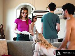 Is petite tutor Emma Starletto getting used raw by the delivery guy during cram session?