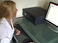 British secretary Masie Dee pleases her black boss with huge cum swallow