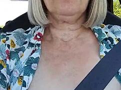 selfie with exposed tits in the car